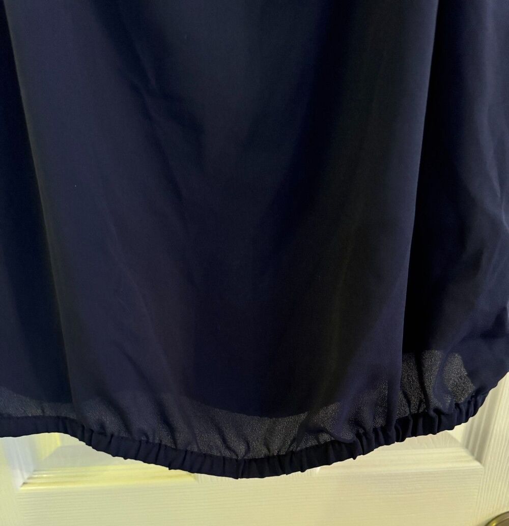 Michael Kors Navy Blue Flouncy Top Sz M Women Short Sleeves Gold Accents Blouse - Picture 9 of 11